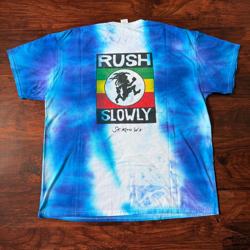 Y2K Tie‎ Dye Tee Beach Reggae Rush Slowly XL Vacation T-Shirt St. Kitts